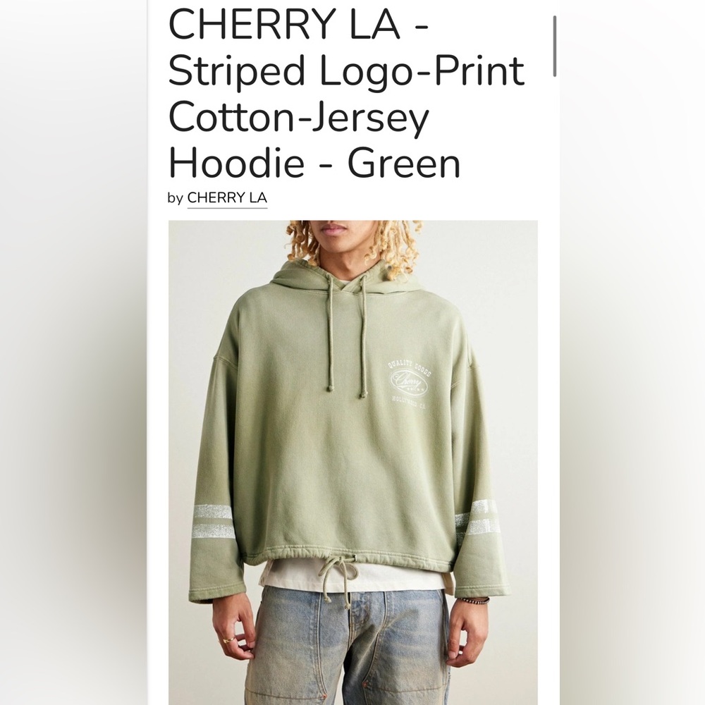 Cherry LA Green Striped Logo Print Hoodie Made In California Men’s XS Oversized